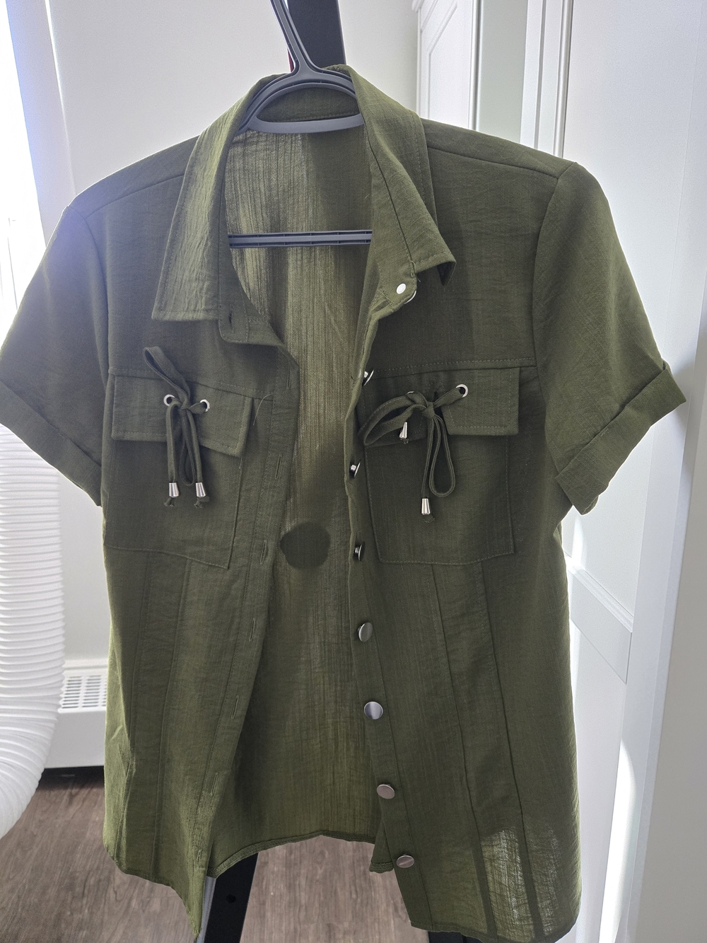 Olive Green Short Sleeve Button Front Shirt